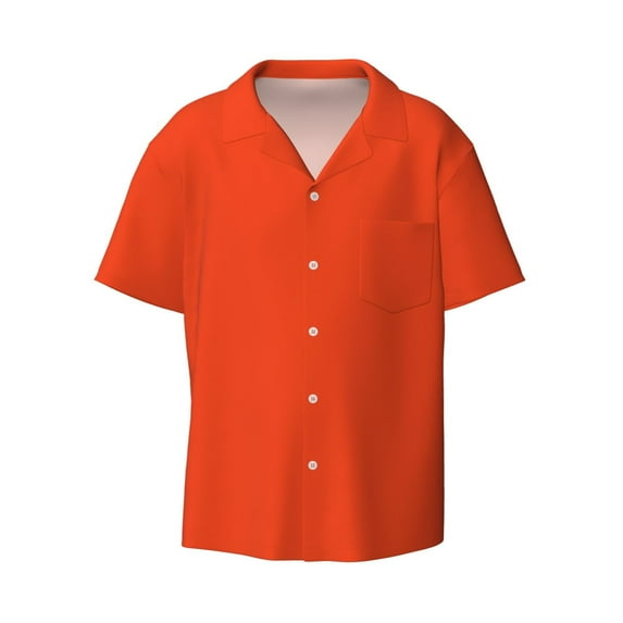 Gaeub Orange Men's Lapel Short Sleeve Shirt, Relaxed Fit Shirt, Soft and Breathable for Outdoors Party Travel - Small