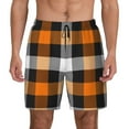 thumbnail image 1 of Gaeub Orange Plaid Mens Swim Trunks Stretch Beach Shorts Quick Dry for Men Swim Shorts Swimwear with Pockets- XX-Large, 1 of 9
