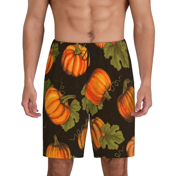 Gaeub Orange Pumpkin Printed Men's Short Pajama Pants, Lightweight Lounge & Sleep Bottoms Keep You Cool - XX-Large