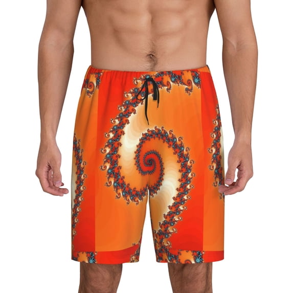 Gaeub Orange Rotating Printed Men's Short Pajama Pants, Lightweight Lounge & Sleep Bottoms Keep You Cool - XX-Large