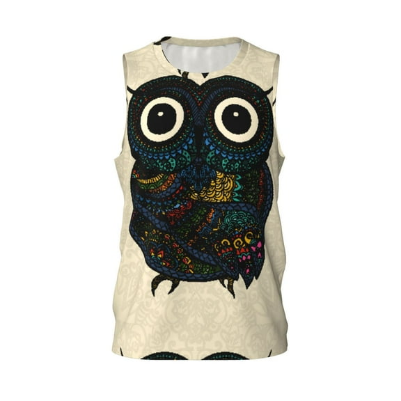 Gaeub Owl with Mandala Men's Mesh Basketball Jersey, Quick-Drying Sleeveless Top S-4XL, Loose Muscle Tank Top -Small