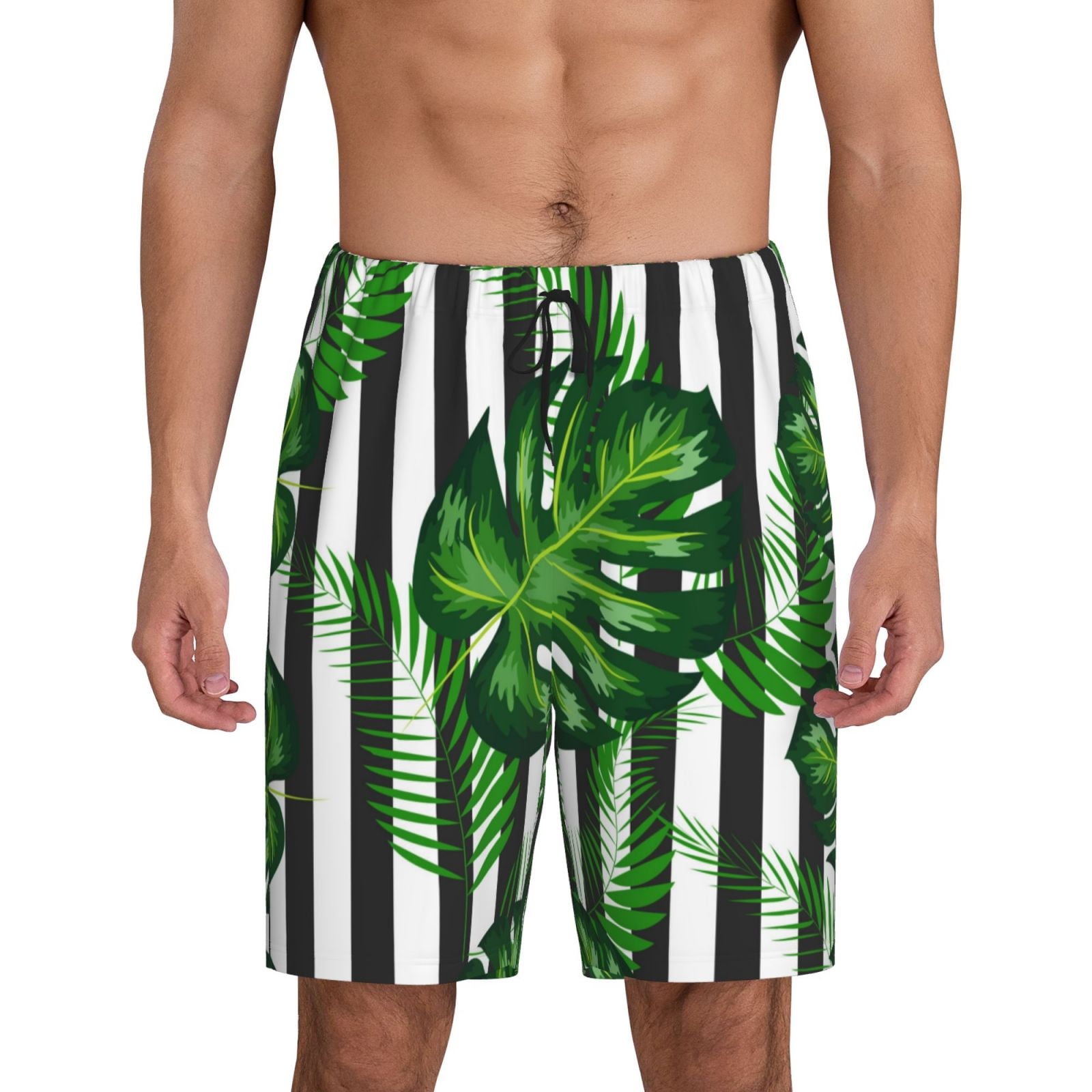 Gaeub Palm Greenery Print Men's Pajama Shorts,Sleep Shorts for Men ...