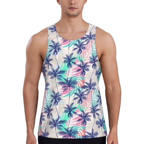 Gaeub Palm Leaves Men's Athletic Tank Top, Workout Sleeveless Shirts, Running Tank Tops for Gym, Running, Training - Medium