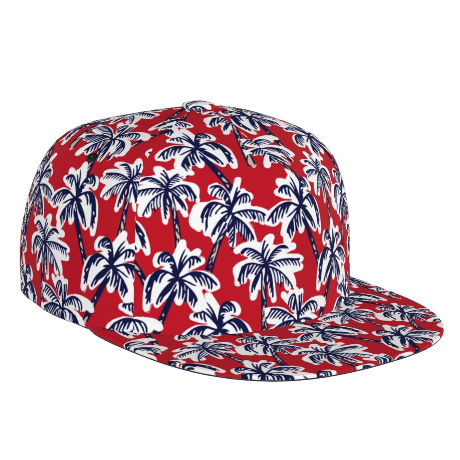 Gaeub Palm Tree Pattern on Red Flat Bill Snapback Hats Baseball Caps