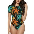 thumbnail image 1 of Gaeub Palm Trees Women'S Short Sleeve One Piece Swimsuit Sexy High-Waisted Bodysuit For Swimming, Beach, Sports - Large, 1 of 9