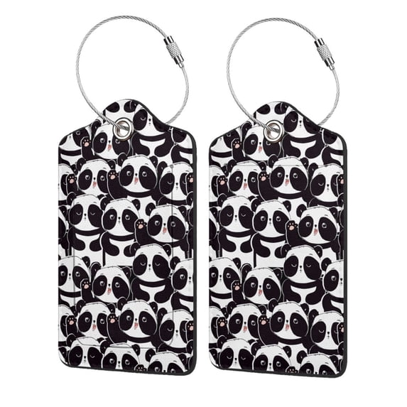 Gaeub Panda Print Luggage Tag for Suitcase, Travel Leather Bag Tags Identifiers Privacy Cover ID Label with Durable Steel Loop for Women Men Kids Girls Travel-4 PCS