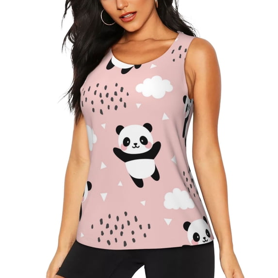 Gaeub Panda Women's Workout Tank Tops Lightweight Sleeveless Shirts for Women for Athletic Running Tennis Yoga - Medium