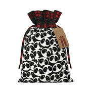 Gaeub Panda1 Print Christmas Gift Bag with Drawstrings,Drawstring Gift Bag for Xmas,Christmas Linen Bag,Gift Wrapping Bags for Presents Party -Black