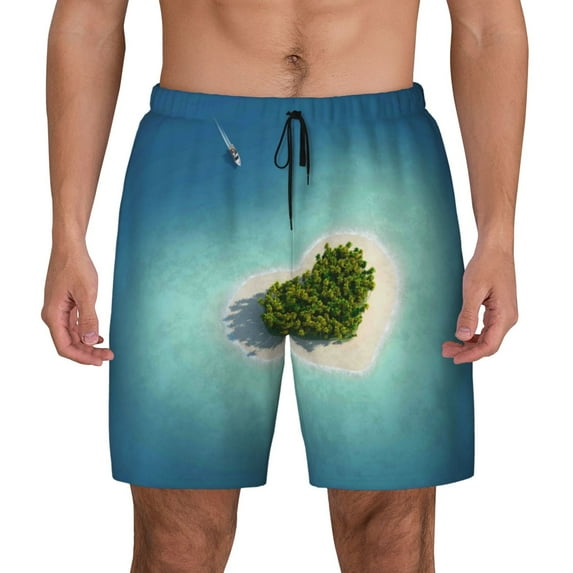 Gaeub Paradise Island Mens Swim Trunks Stretch Beach Shorts Quick Dry for Men Swim Shorts Swimwear with Pockets- X-Large