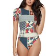 thumbnail image 1 of Gaeub Patchwork In Country Style Women'S Short Sleeve One Piece Swimsuit Sexy High-Waisted Bodysuit For Swimming, Beach, Sports - X-Large, 1 of 9