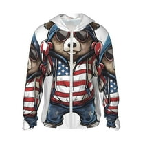 Gaeub Patriotic Boxing Bear Art Men's and Women's UPF 50  Long-Sleeved Sun Protection Clothing, Fishing Shirt Long Sleeve Zip-Small