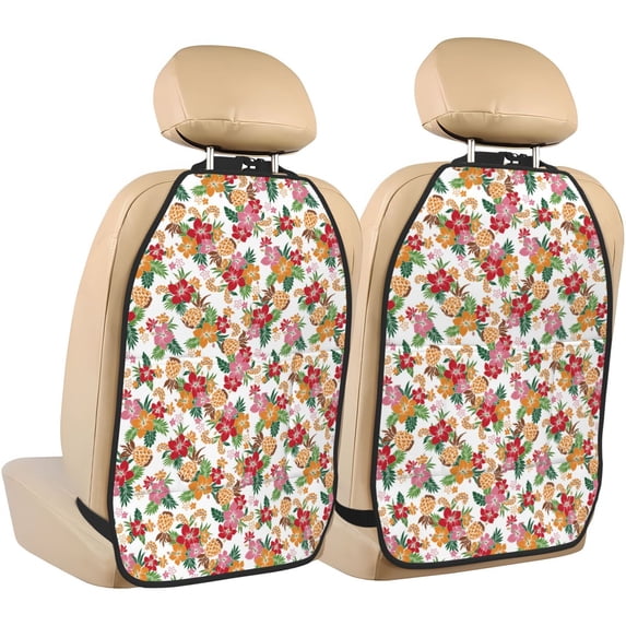 Gaeub Pineapple Flower Print Anti-Kick Storage Mat for Car Seats 2 Pcs, Car Kick Mats with 3 Pocket Protector, Essential Car Seat Protector for Child Car Seat,Car Seat Protector