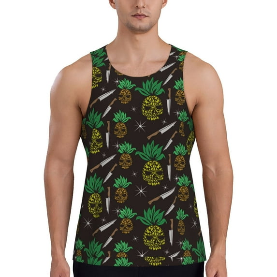 Gaeub Pineapples Men's Athletic Tank Top, Workout Sleeveless Shirts, Running Tank Tops for Gym, Running, Training - X-Large