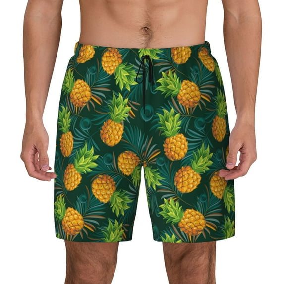 Gaeub Pineapples with Palm Leaves Mens Swim Trunks Stretch Beach Shorts Quick Dry for Men Swim Shorts Swimwear with Pockets- Medium