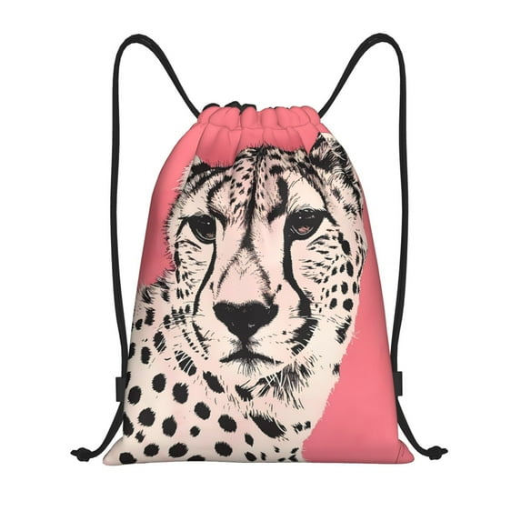 Gaeub Pink Cheetah Art Drawstring Backpack Bag Sport Gym Sackpack Heavy Duty String Backpack for Men Women-Small