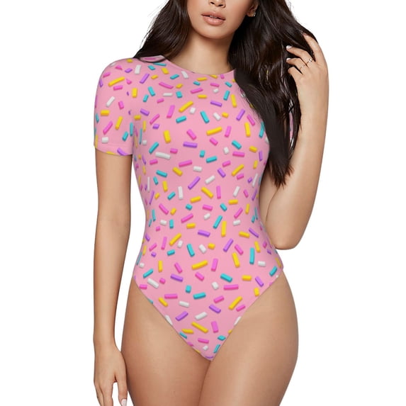 Gaeub Pink Donut Women'S Short Sleeve One Piece Swimsuit Sexy High-Waisted Bodysuit For Swimming, Beach, Sports - Xx-Large