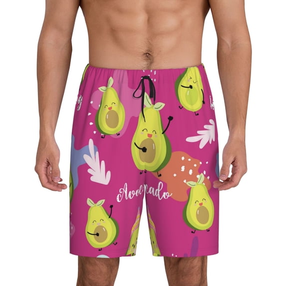 Gaeub Pink Green Avocado Printed Men's Short Pajama Pants, Lightweight Lounge & Sleep Bottoms Keep You Cool - Medium