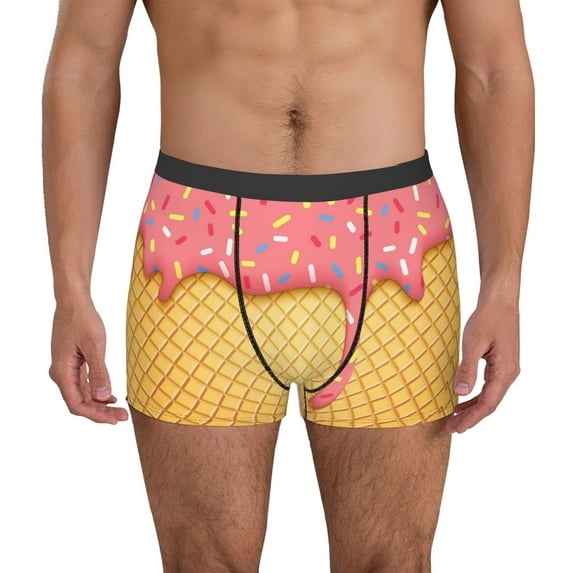 Gaeub Pink Ice Cream Print Men's Boxer Briefs,Super Fit Boxer Briefs for Men,Quick-Dry Underwear with 4-Way Stretch-Large