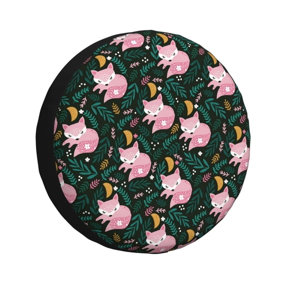 Gaeub Pink Sleeping Fox 14-17in Tire Cover, Spare Tire Cover, for Camper Caravan, Trailer, Car, Truck, SUV, Jeep-17 inch