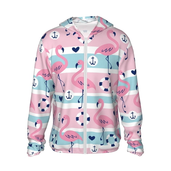 Gaeub Pink Striped Flamingo Men's and Women's UPF 50+ Long-Sleeved Sun Protection Clothing, Fishing Shirt Long Sleeve Zip - 3X-Large