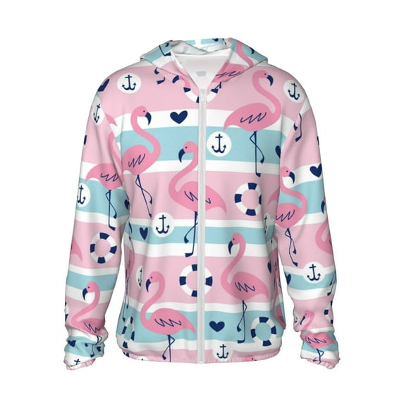 Gaeub Pink Striped Flamingo Men's and Women's UPF 50+ Long-Sleeved Sun Protection Clothing, Fishing Shirt Long Sleeve Zip - XX-Large