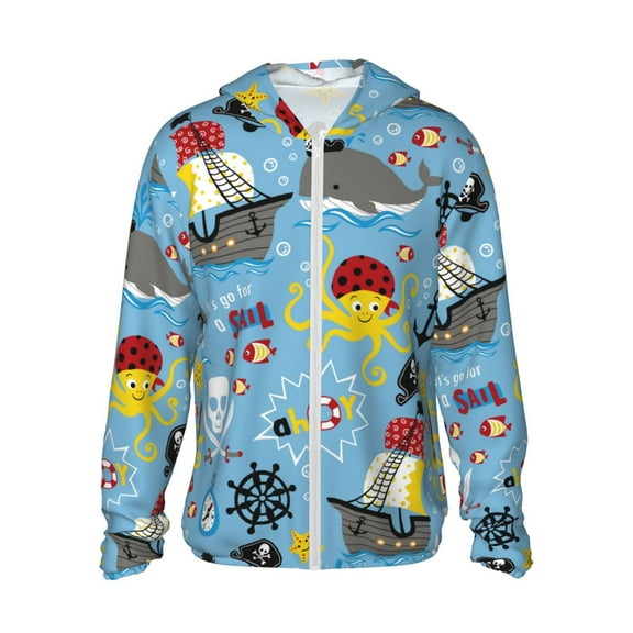 Gaeub Pirate Marine Animals Men's and Women's UPF 50+ Long-Sleeved Sun Protection Clothing, Fishing Shirt Long Sleeve Zip - Small