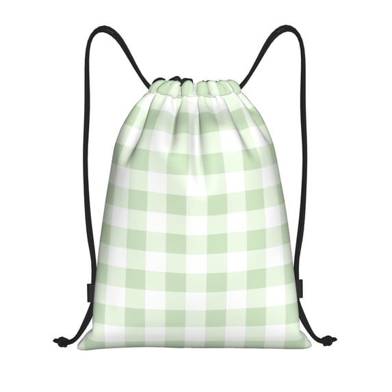Gaeub Green Checkboard Drawstring Backpack Bag Sport Gym Sackpack Heavy Duty String Backpack for Men Women-Small