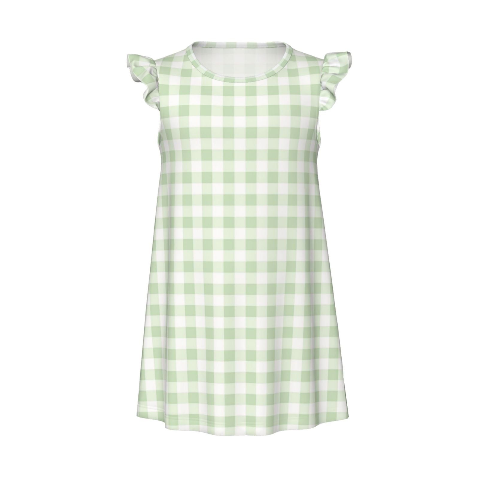 Gaeub Pistachio Green Checkboard Girls Pajamas Dress, Comfortable