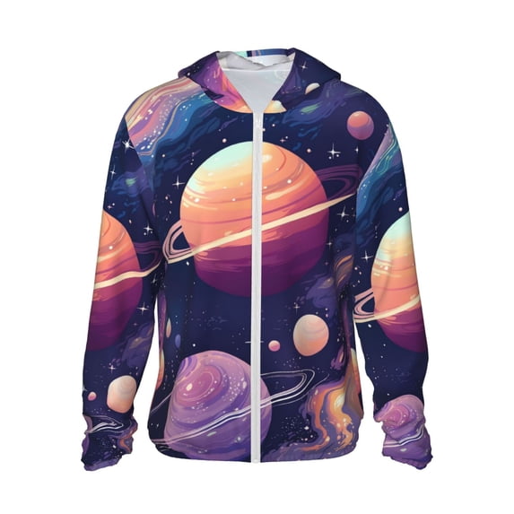 Gaeub Planet Pastel Galaxy Men's and Women's UPF 50+ Long-Sleeved Sun Protection Clothing, Fishing Shirt Long Sleeve Zip-Large