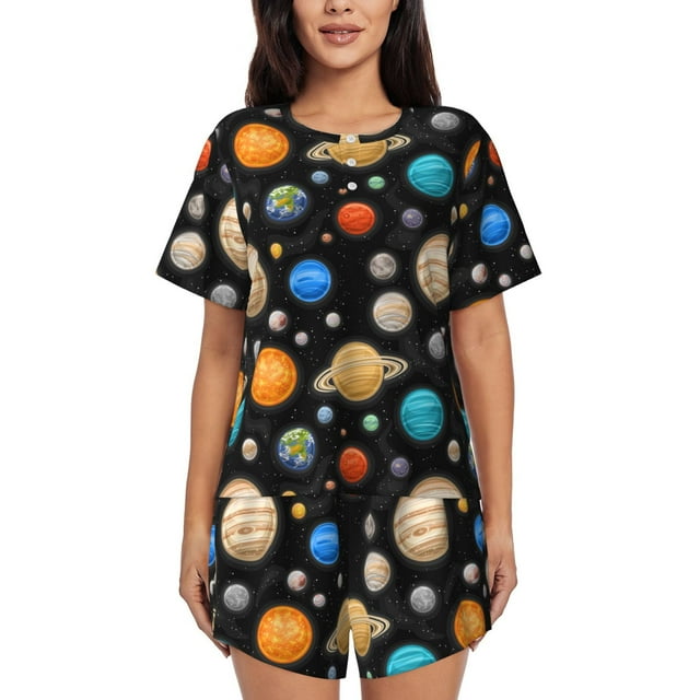 Gaeub In Deep Space Women's Short Sleeve Pajama Set Soft
