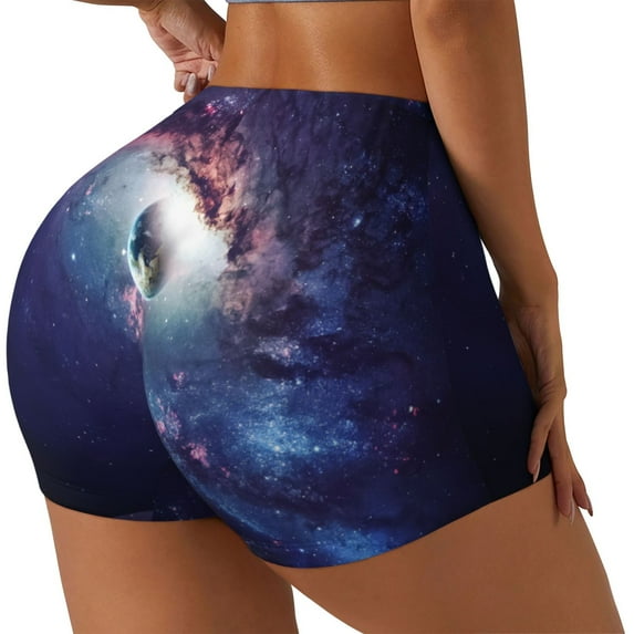 Gaeub Planets Stars And Galaxies Print Workout Shorts for Women,Seamless Scrunch Short,Gym Yoga Running Sport Active Exercise Fitness Shorts-Medium