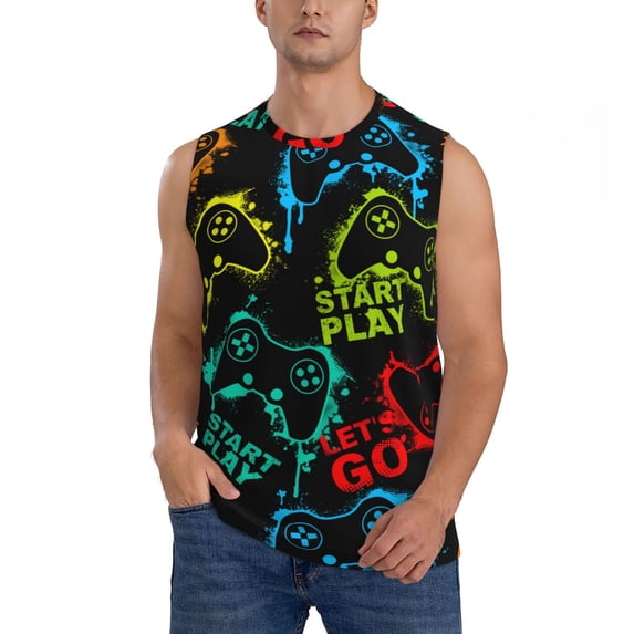 Gaeub Play Game Start Men's Sleeveless Muscle Shirts Workout Tank Tops, Odor Protection and Comfortable - X-Large