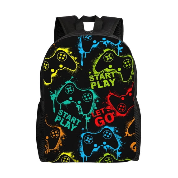 Gaeub Play Game Start Print Unisex Backpacks, College Bookbag,Daypack with Padded 15" Laptop Sleeve,for School, Work, and Travel