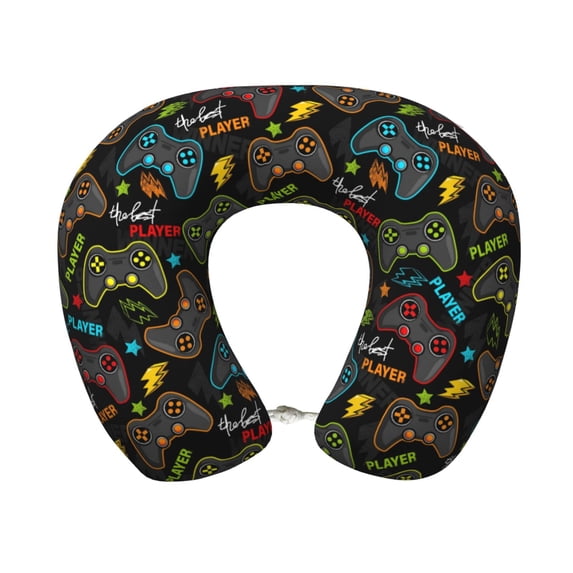 Gaeub Play Game3 Print Memory Foam Travel Pillow,U-Shaped Neck Pillow,Head Neck Support Airplane Pillow,Flight Pillow for Traveling,Car,Home,Office,Washable Cover