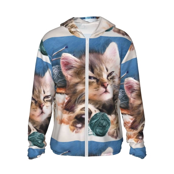 Gaeub Playful Cat Men's and Women's UPF 50+ Long-Sleeved Sun Protection Clothing, Fishing Shirt Long Sleeve Zip - 3X-Large