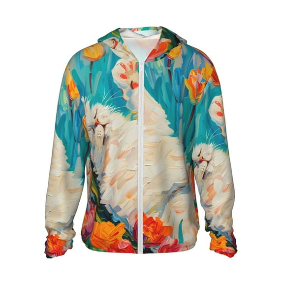 Gaeub Playful Floral Cat Men's and Women's UPF 50+ Long-Sleeved Sun Protection Clothing, Fishing Shirt Long Sleeve Zip-Small