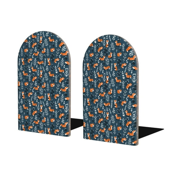 Gaeub Playful Foxes Forest Blues Wood Bookends, Non-Slip Bookends, Heavy Duty Wooden Bookholder