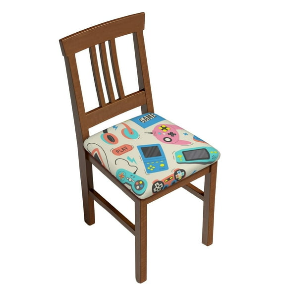 Gaeub Playing Video Games Square Chair Seat Covers, Stretch Fitted Printed Chair Seat Cushion Cover for Kitchen, Office - One Size
