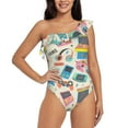 thumbnail image 1 of Gaeub Playing Video Games Women's One Shoulder Ruffle Tummy Control Swimwear for Swimming Surfing Beach Party - Small, 1 of 8