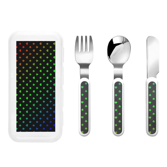 Gaeub Poker Shapes Print 3-Piece Children Knife Spoon Fork Set,Stainless Steel Child Flatware Set,Kids Utensils Set with Case for Lunch Box (Fork Spoon Knife Combo)