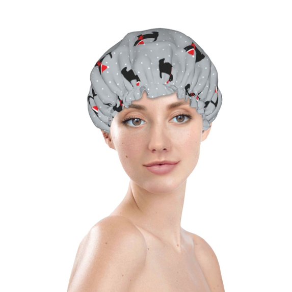 Gaeub Polka Dot Christmas Dog Shower Caps for Women Men,Double Waterproof Layers Bathing Hat,Elastic and Reusable Bath Caps