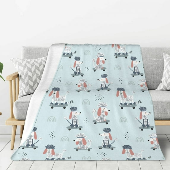 Gaeub Poodle Playing Skateboard Print Flannel Throw Blanket, Home Fleece Throw Blanket for Couch or Bed,Decorative Blankets,Lightweight Fuzzy Flannel Blanket-80"x60"
