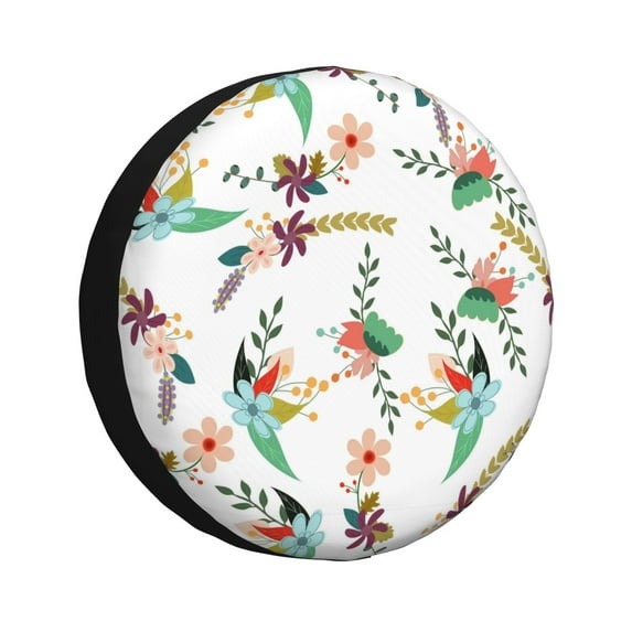 Gaeub Pretty Floral With Leaves 14-17in Tire Cover, Spare Tire Cover, for Camper Caravan, Trailer, Car, Truck, SUV, Jeep - 16 inch