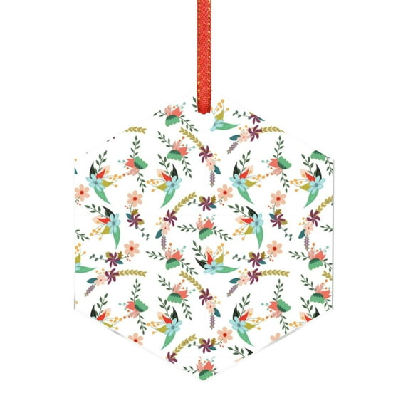 Gaeub Pretty Floral With Leaves Print Christmas Ornaments for Christmas Tree,Christmas Decor,Christmas Decorative Hanging Pendants,Acrylic Christmas Decorations -Hexagon