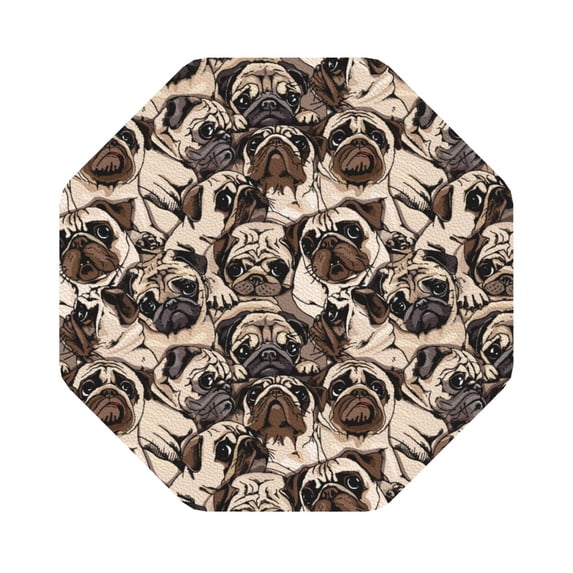 Gaeub Pug Print 6 Pcs Leather Coasters for Drinks ,Drink Coasters Sets,Drink Table Cup Coasters for Living Room Kitchen Coffee Decor,Octagon