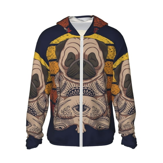 Gaeub Pug dog Yoga Men's and Women's UPF 50+ Long-Sleeved Sun Protection Clothing, Fishing Shirt Long Sleeve Zip - 3X-Large