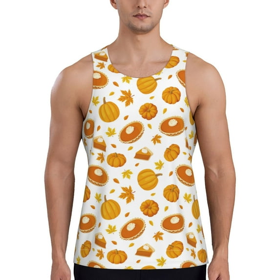 Gaeub Pumpkin Maple Leaves Men's Athletic Tank Top, Workout Sleeveless Shirts, Running Tank Tops for Gym, Running, Training - 3X-Large