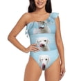 thumbnail image 1 of Gaeub Puppy Licks Nose Women's One Shoulder Ruffle Tummy Control Swimwear for Swimming Surfing Beach Party - Large, 1 of 8
