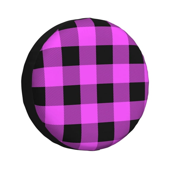Gaeub Purple Black Buffalo Plaid 14-17in Tire Cover, Spare Tire Cover, for Camper Caravan, Trailer, Car, Truck, SUV, Jeep - 15 inch