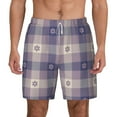thumbnail image 1 of Gaeub Purple Floral Gingham Check Plaid Mens Swim Trunks Stretch Beach Shorts Quick Dry for Men Swim Shorts Swimwear with Pockets- Large, 1 of 9
